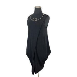 Matti Mamane XL Black Tunic Dress Tulip Hem Art To Wear Lagenlook Jersey Fits 1X